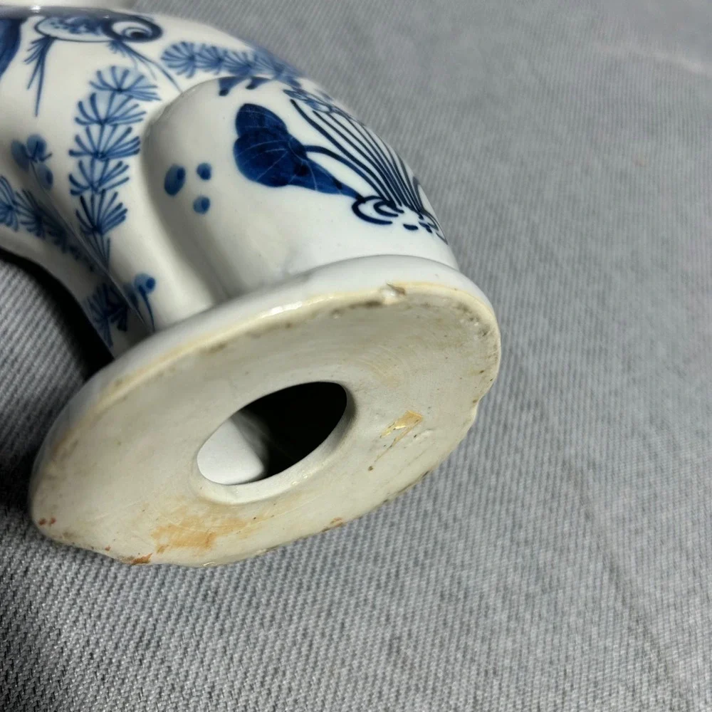 Blue White Porcelain Cat Figurine 8.5